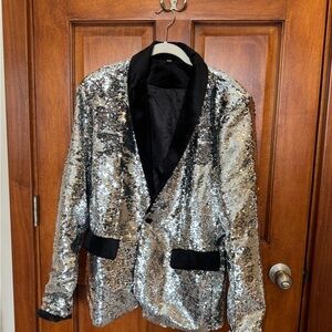 Silver Sequin Blazer with Black Velour Accents